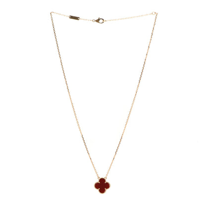 Van Cleef & Arpels 18K Yellow Gold Carnelian Vintage Alhambra Pendant Necklace 3 of 6
