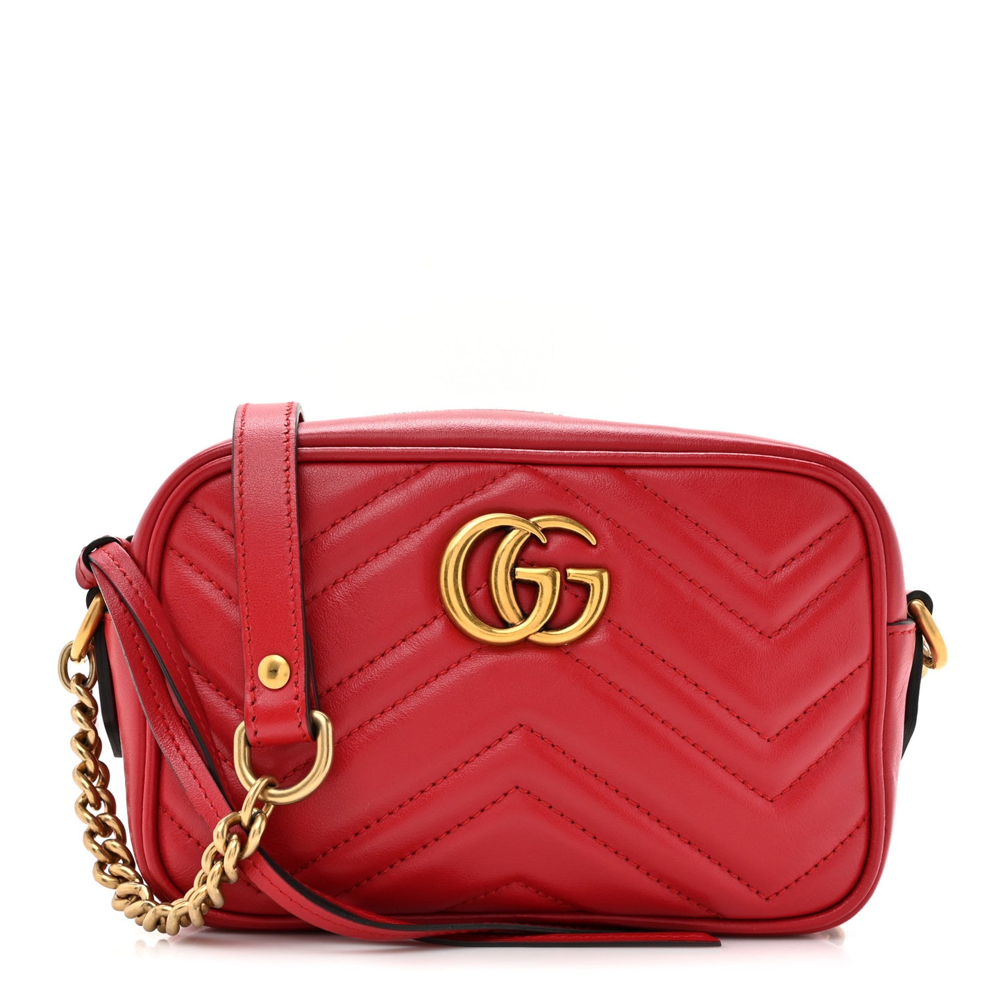 Calfskin Matelasse Mini GG Marmont Chain Shoulder Bag Hibiscus Red
