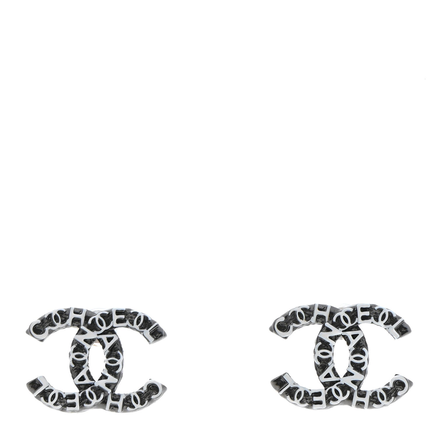 Chanel CC Earrings Ruthenium White Silver 1 of 5