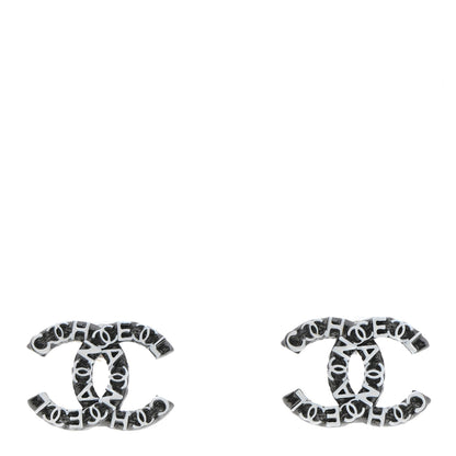 Chanel CC Earrings Ruthenium White Silver 1 of 5