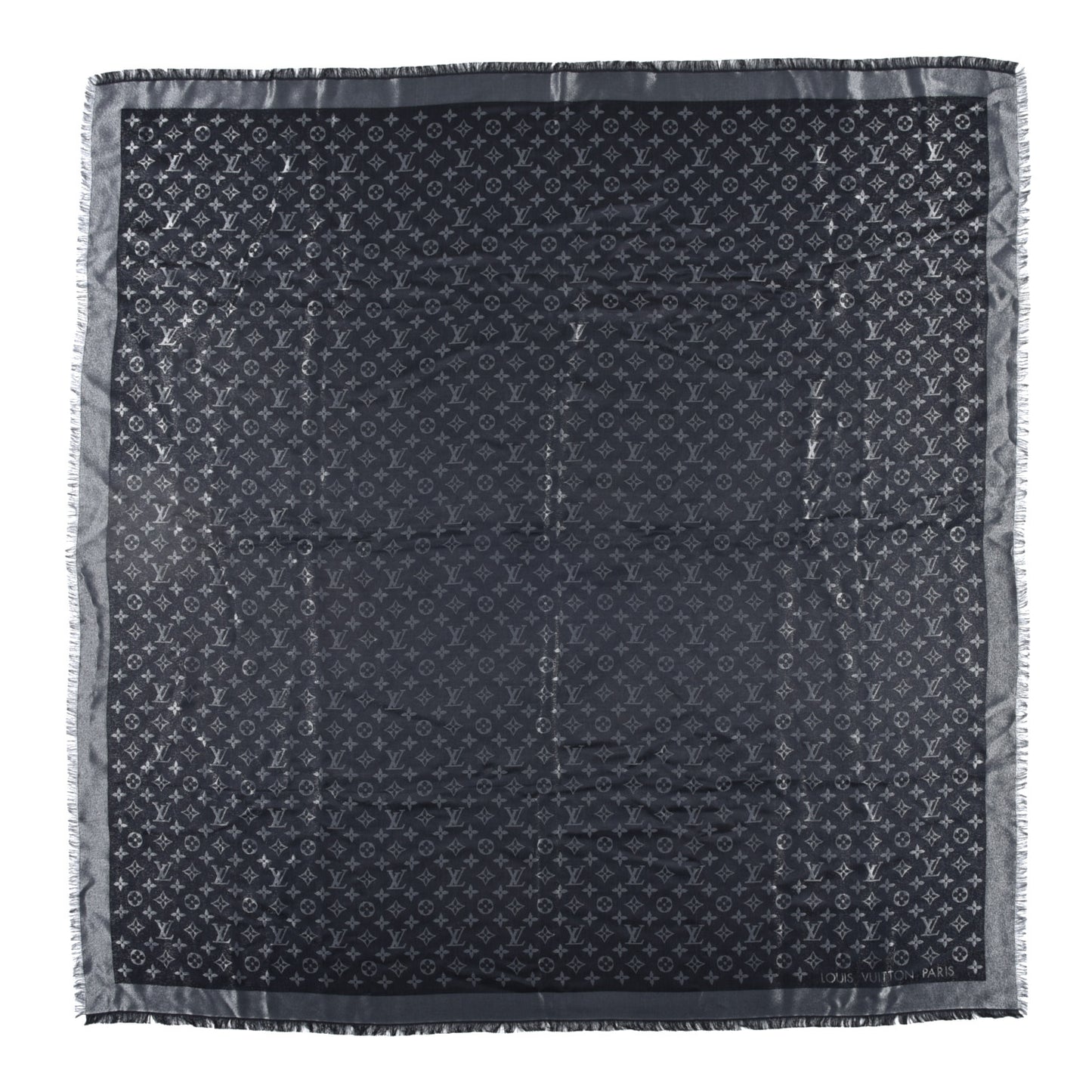 Silk Lurex Wool Monogram Shine Shawl Black