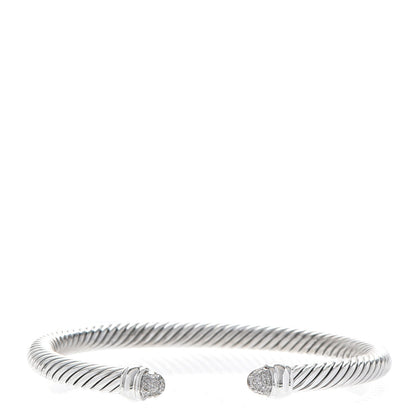 David Yurman Sterling Silver Pave Diamond 5mm Cable Classics Bracelet 1 of 5