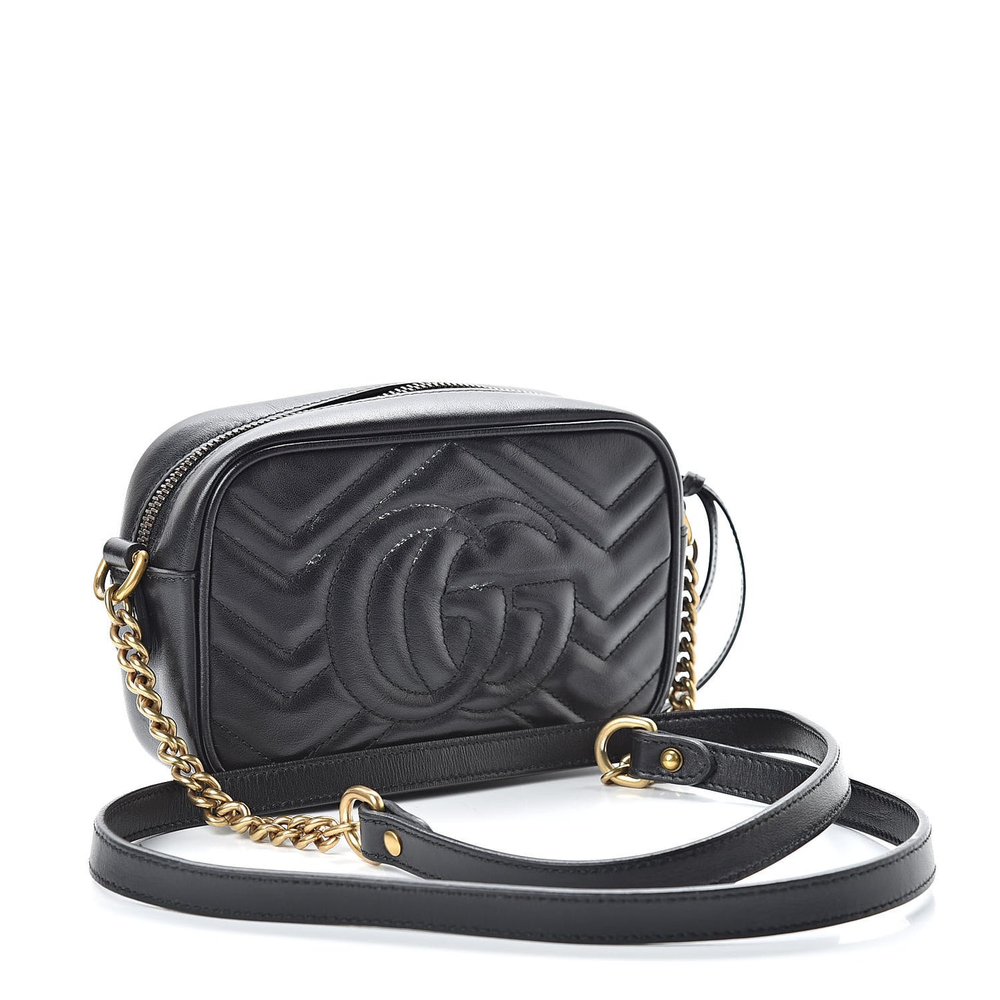 Calfskin Matelasse Mini GG Marmont Chain Shoulder Bag Black