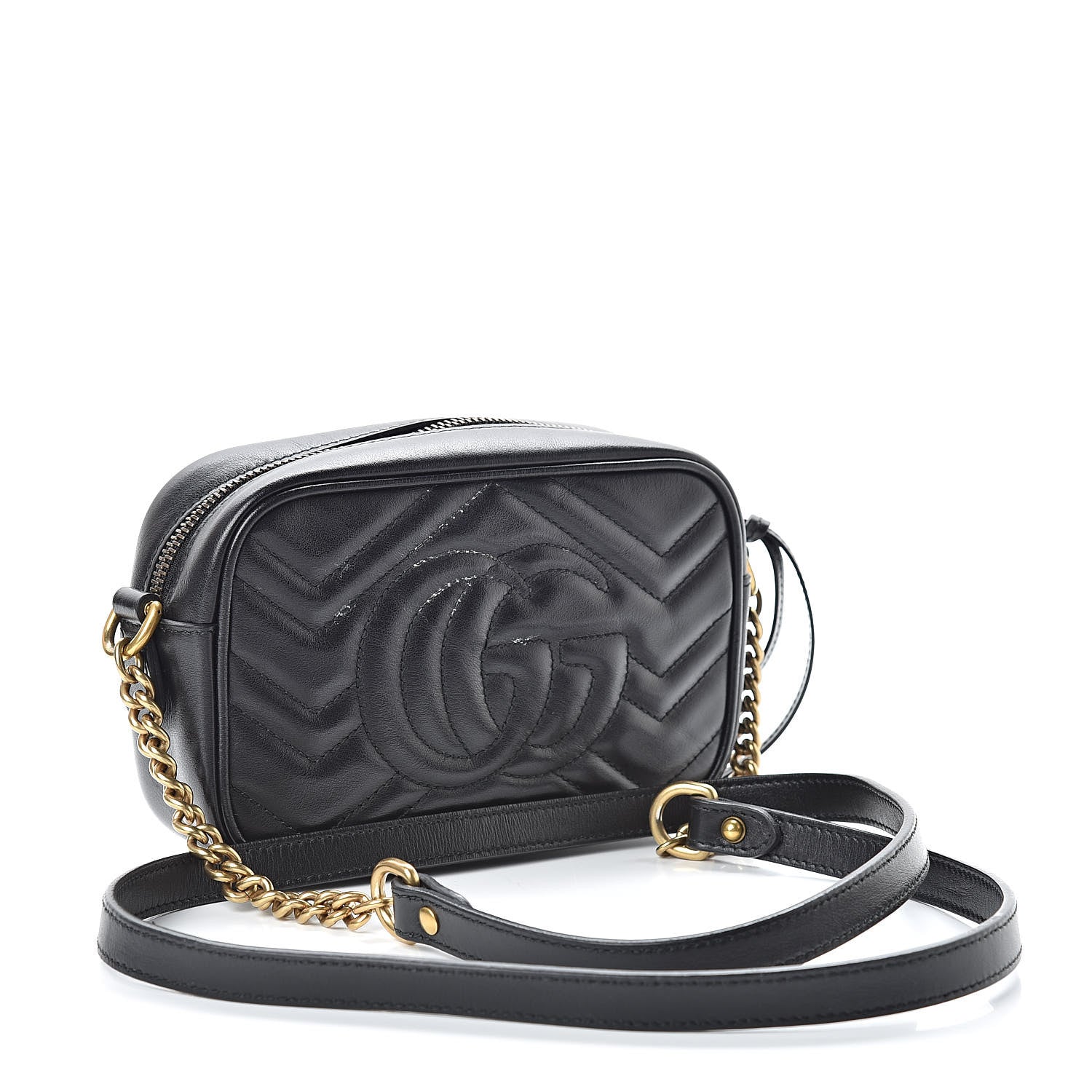 Gucci Calfskin Matelasse Mini GG Marmont Chain Shoulder Bag Black 3 of 17