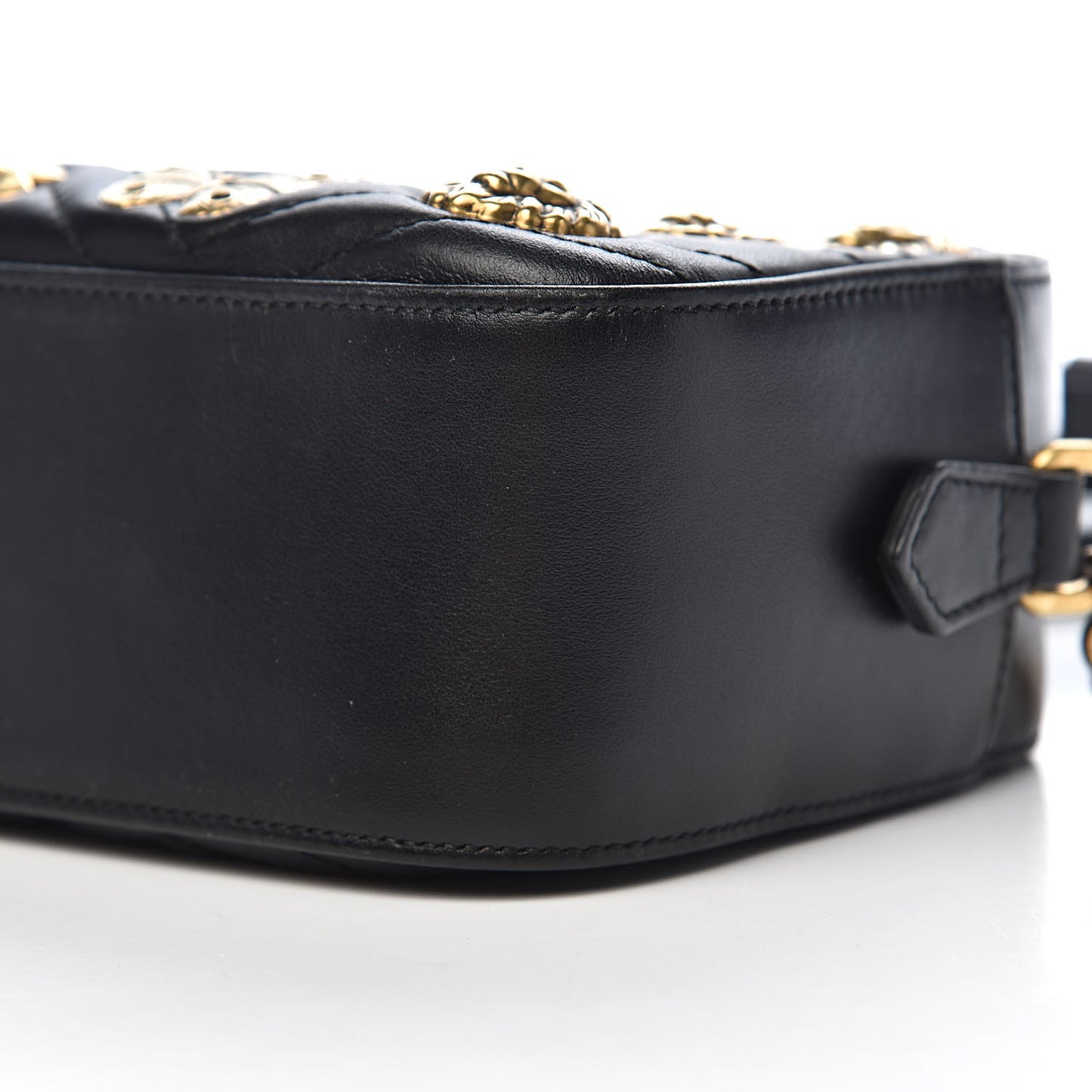 Calfskin Matelasse Animal Studs Small GG Marmont Chain Shoulder Bag Black