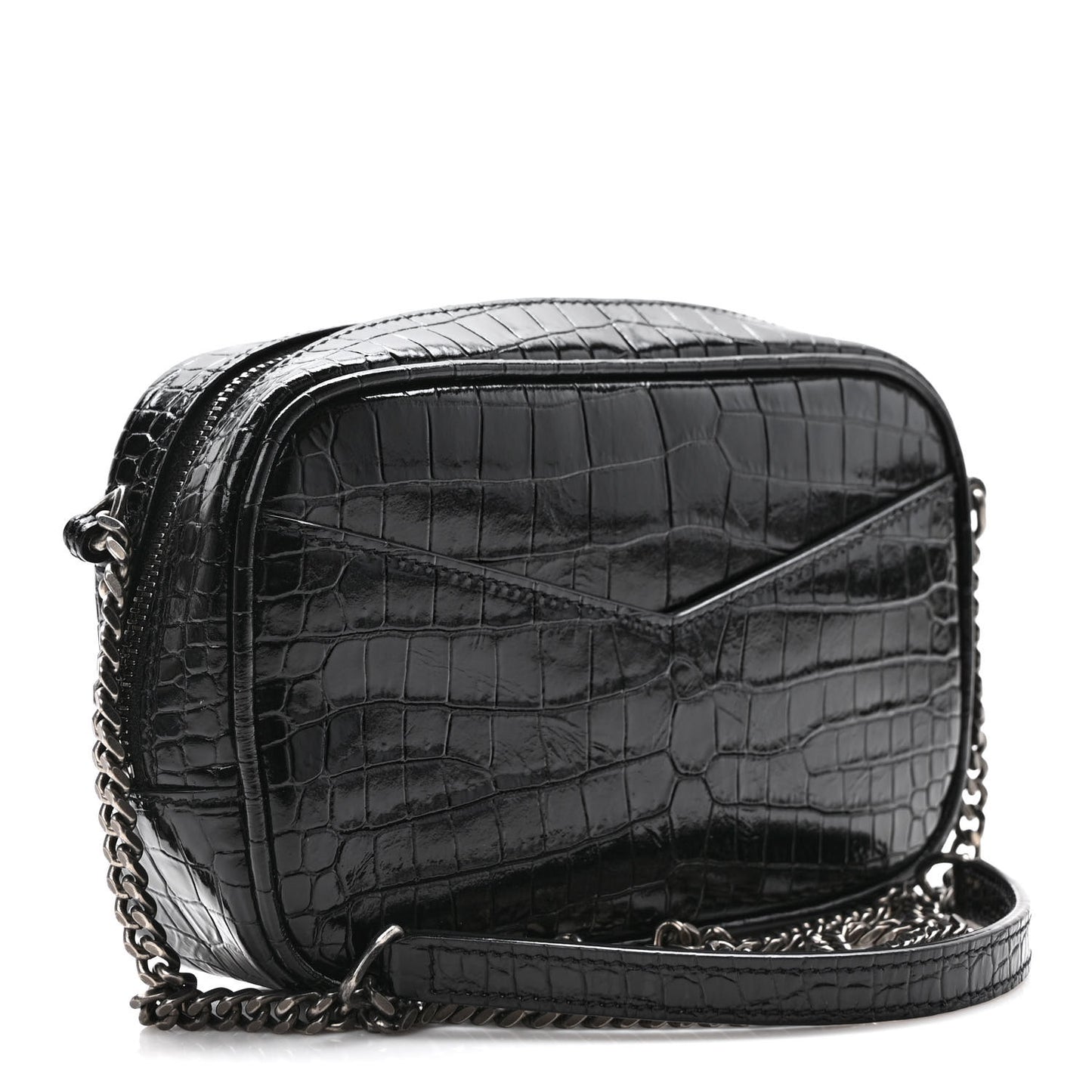 Calfskin Crocodile Embossed Monogram Mini Lou Camera Bag Black