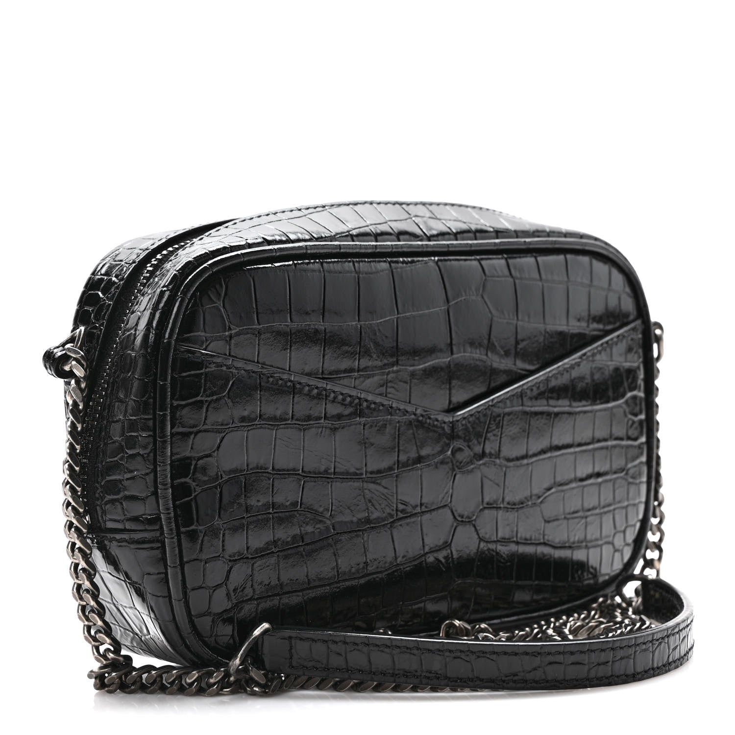 Saint Laurent Calfskin Crocodile Embossed Monogram Mini Lou Camera Bag Black 3 of 8
