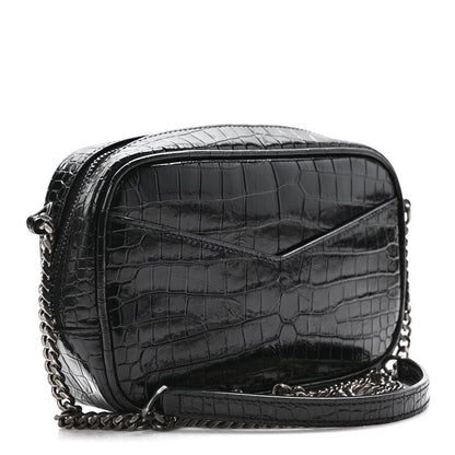 Saint Laurent Calfskin Crocodile Embossed Monogram Mini Lou Camera Bag Black 3 of 8