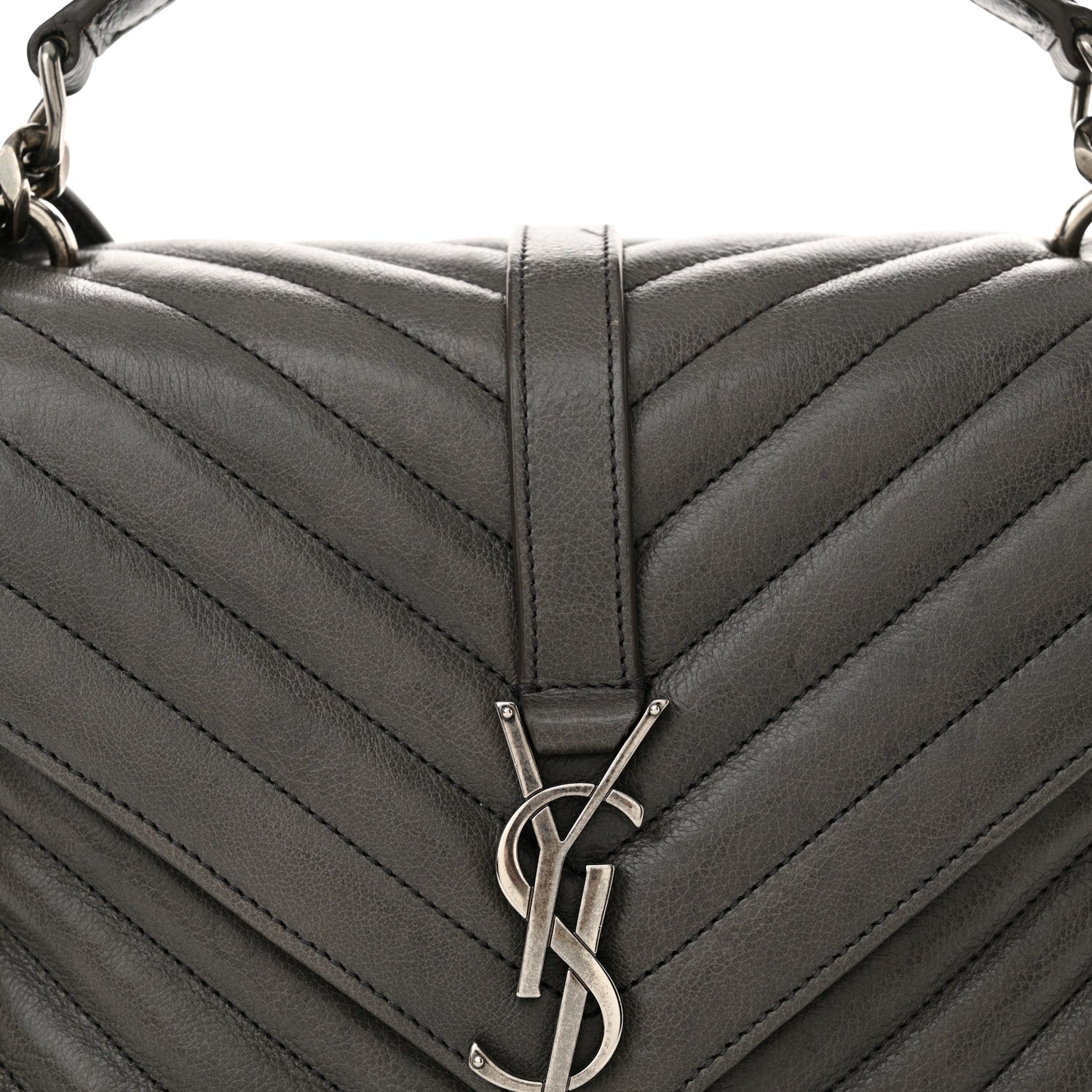 Saint Laurent Sheepskin Matelasse Chevron Monogram Medium College Bag Light Coal 8 of 12