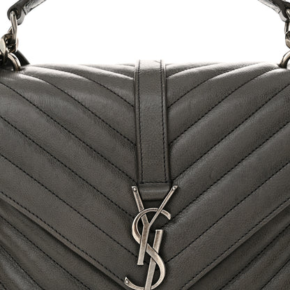 Saint Laurent Sheepskin Matelasse Chevron Monogram Medium College Bag Light Coal 8 of 12