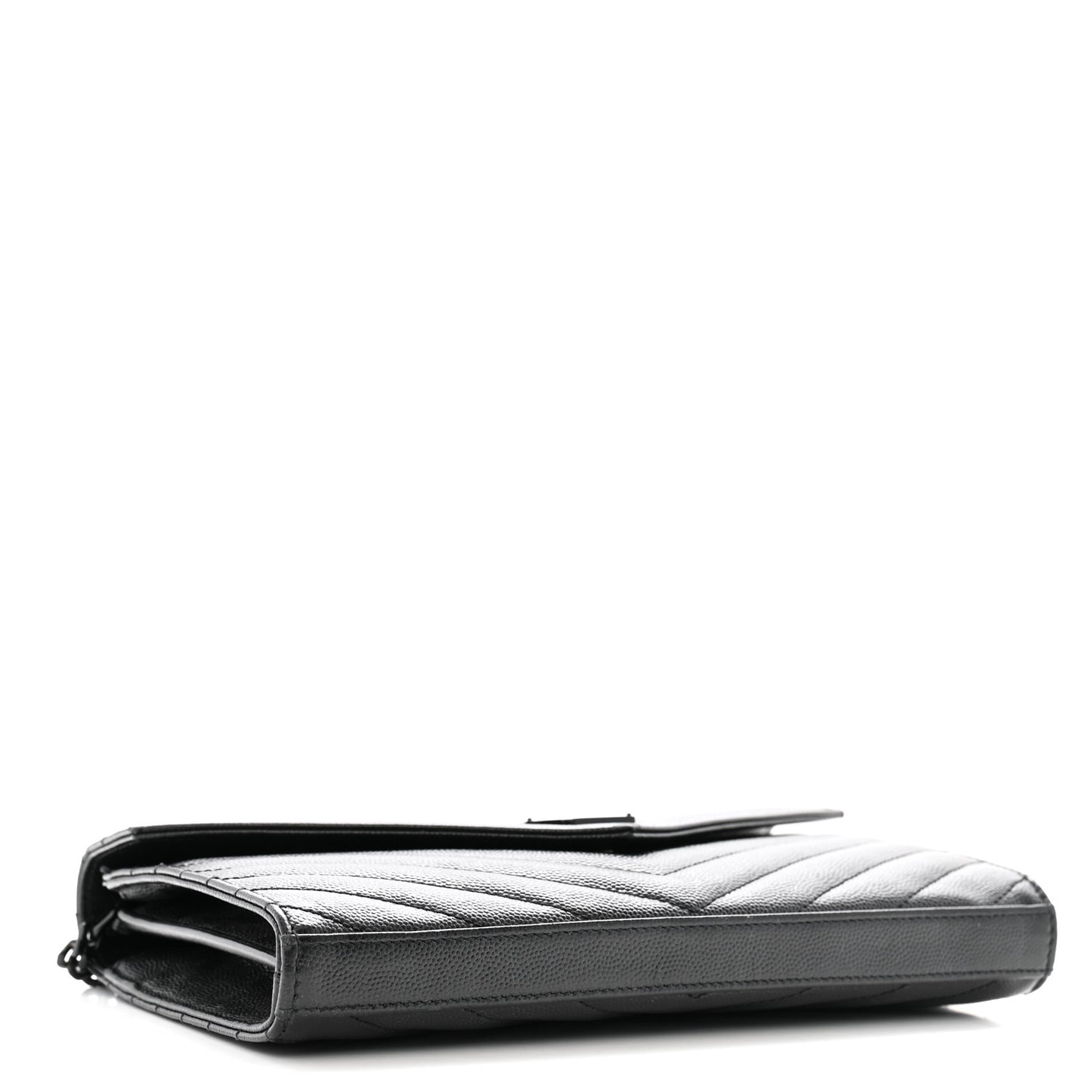 Grain De Poudre Matelasse Chevron Monogram Monochrome Chain Wallet Black