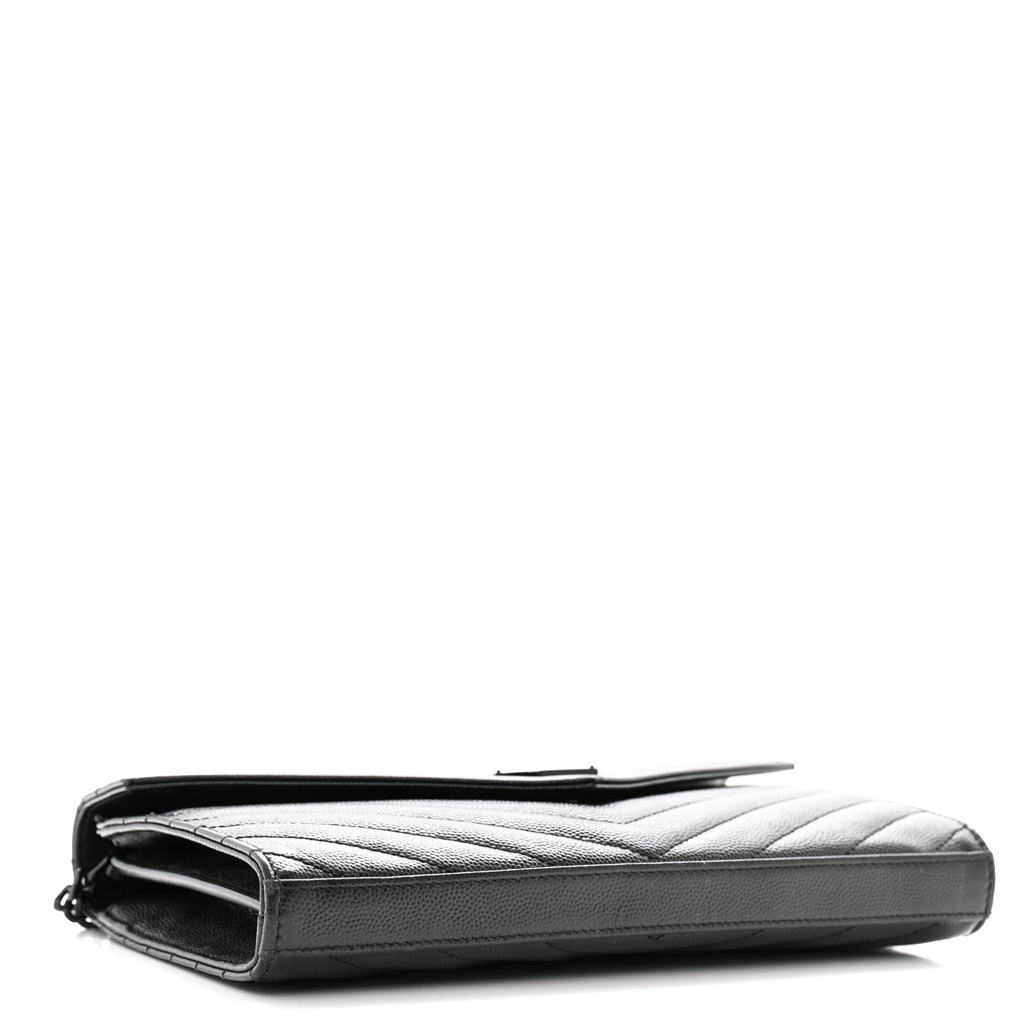 Saint Laurent Grain De Poudre Matelasse Chevron Monogram Monochrome Chain Wallet Black 4 of 13
