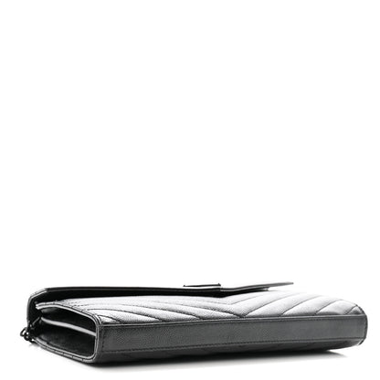 Saint Laurent Grain De Poudre Matelasse Chevron Monogram Monochrome Chain Wallet Black 4 of 13