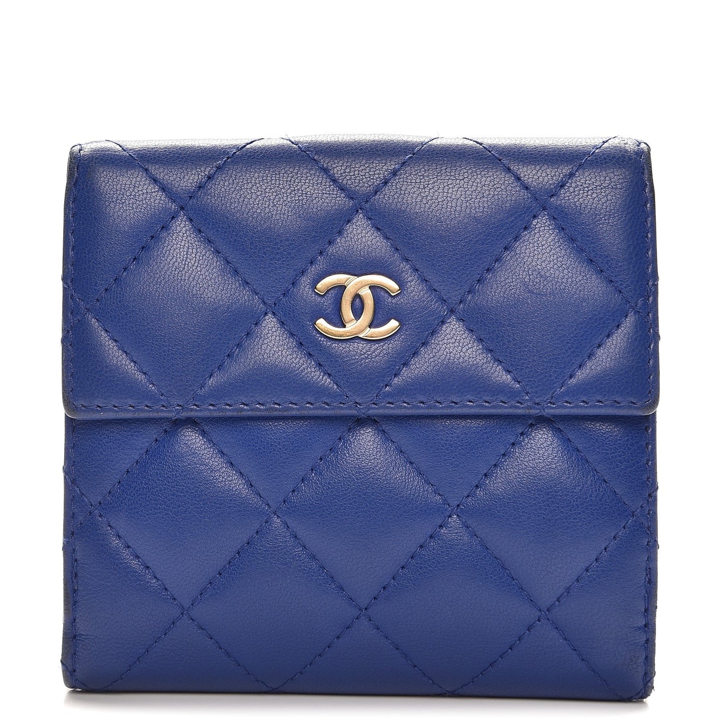 Lambskin Quilted Compact French Flap Wallet Blue