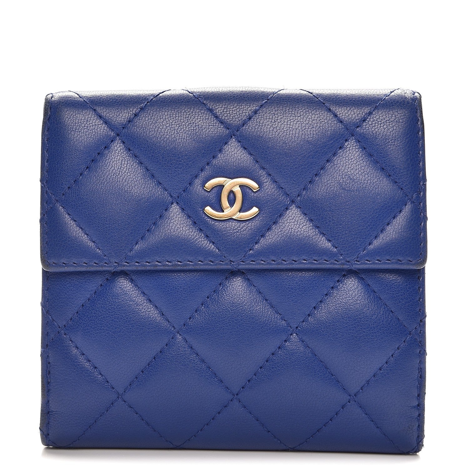 Chanel Lambskin Quilted Compact French Flap Wallet Blue 1 of 11