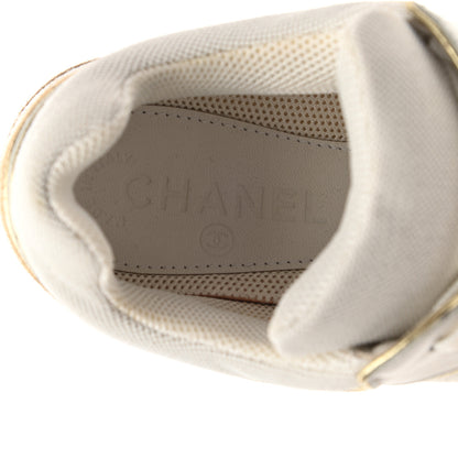 Chanel Suede Calfskin CC Sneakers 37.5 Beige Gold 7 of 8