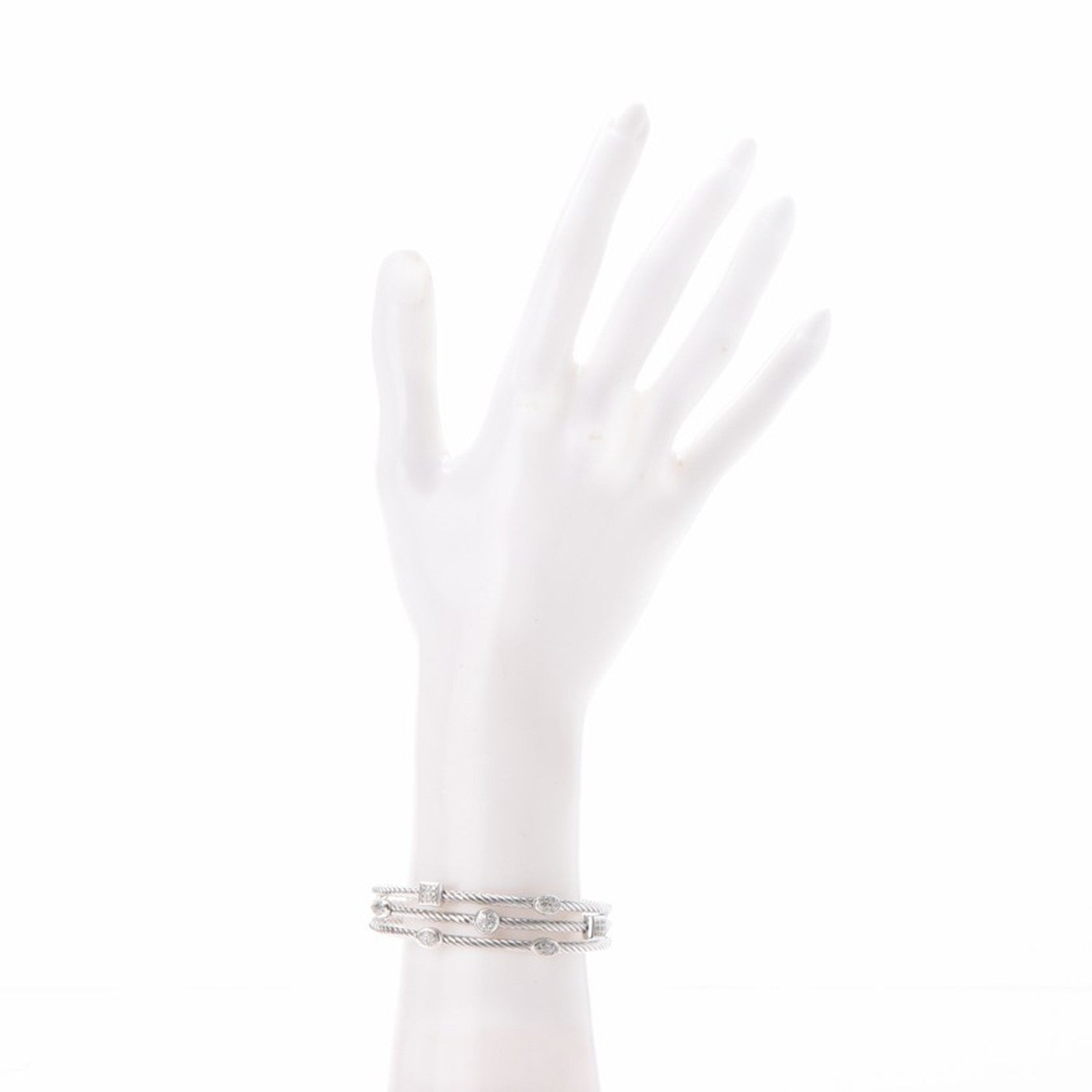 David Yurman Sterling Silver Diamond Three Row Confetti Cuff Bracelet 2 of 5