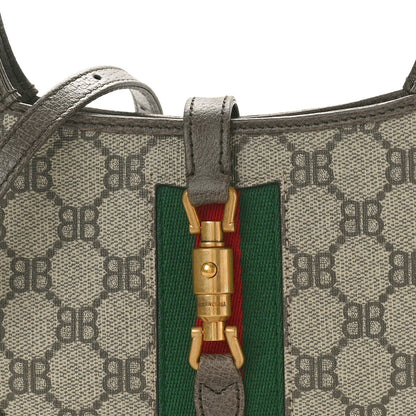 Gucci X BALENCIAGA BB Supreme Monogram Calfskin Web Mini Jackie 1961 Hobo Beige Ebony 8 of 10
