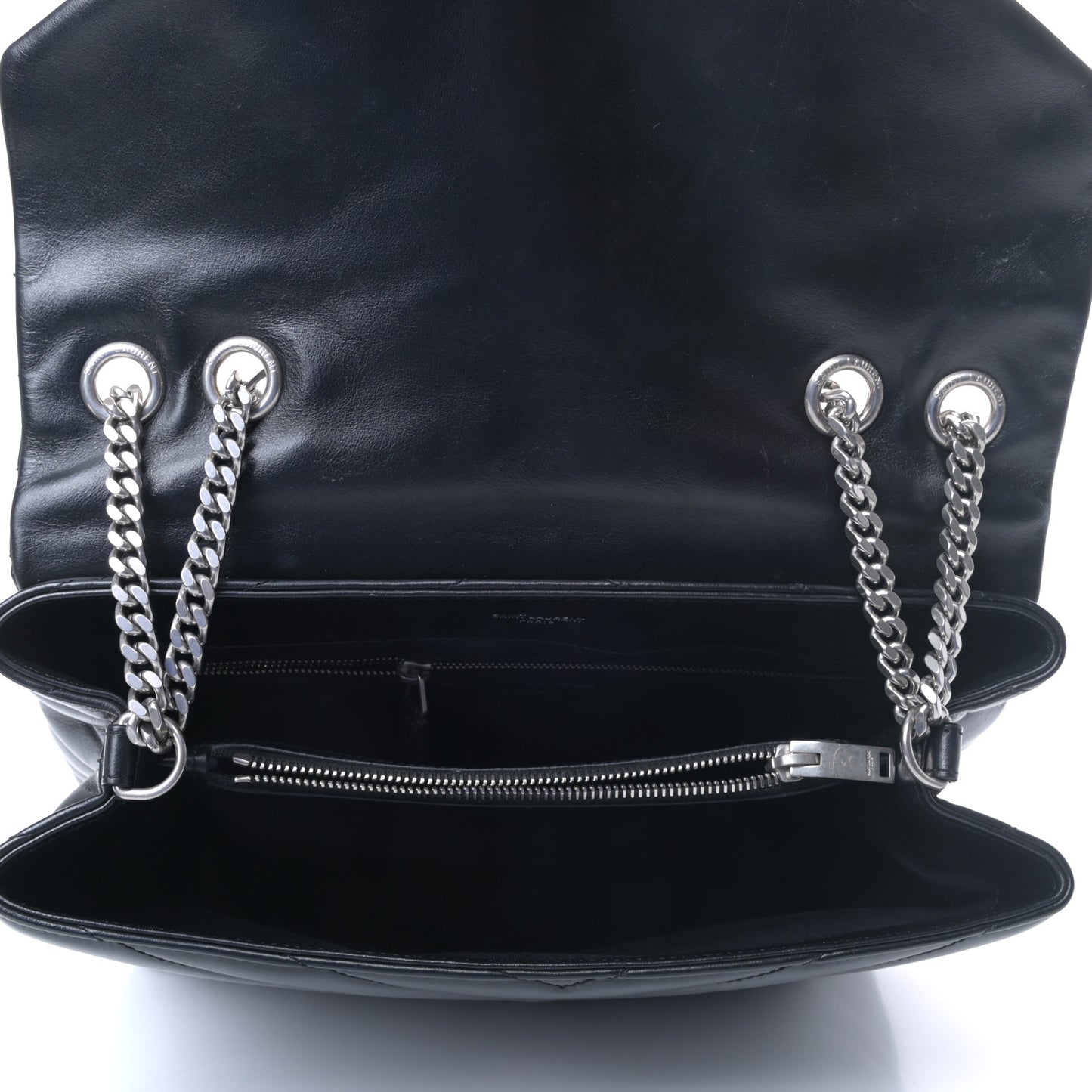 Calfskin Y Quilted Monogram Medium Loulou Chain Satchel Black