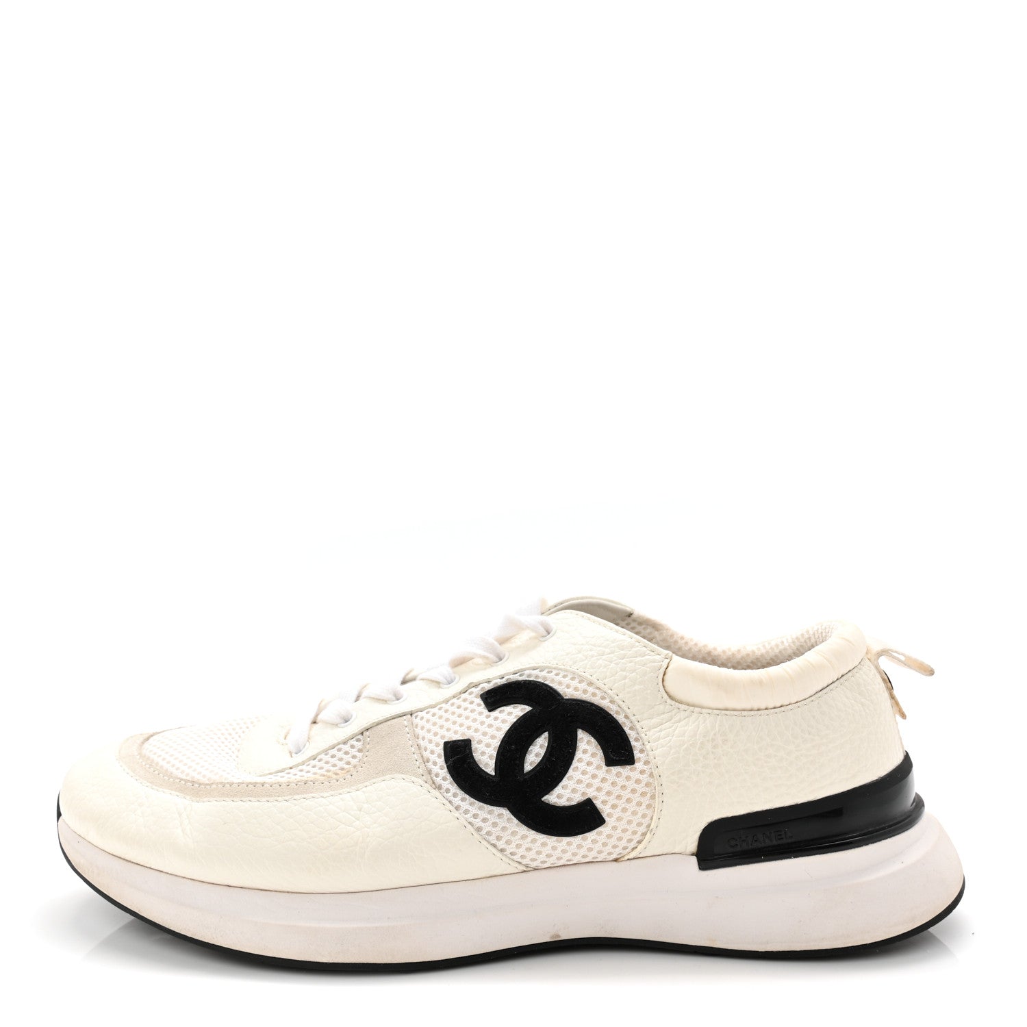 Chanel Calfskin Mesh Suede Mens CC Sneakers 45 White Black 1 of 11