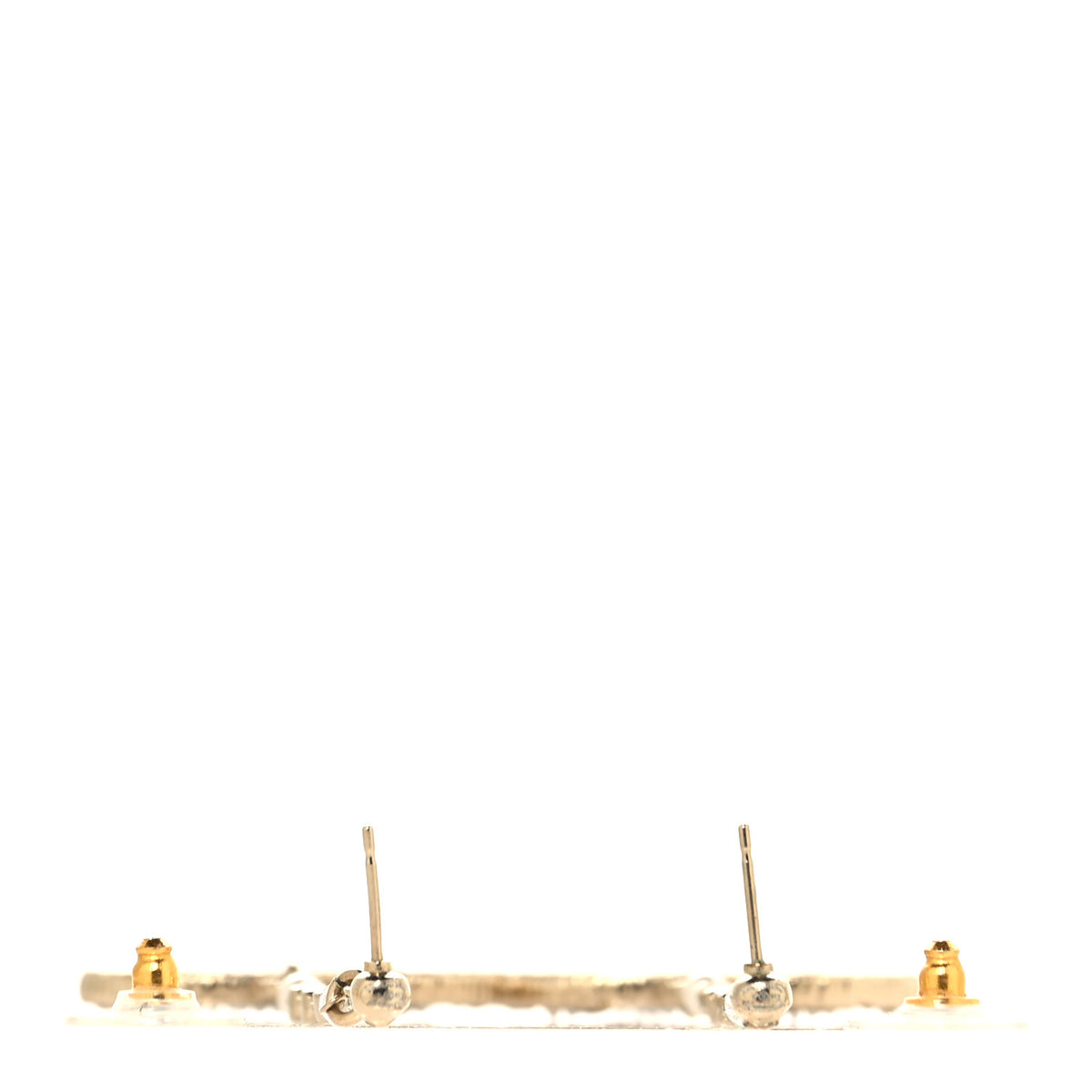 Chanel Pearl Crystal CC Tweed Drop Earrings Gold Brown Green 3 of 4