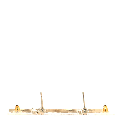 Chanel Pearl Crystal CC Tweed Drop Earrings Gold Brown Green 3 of 4