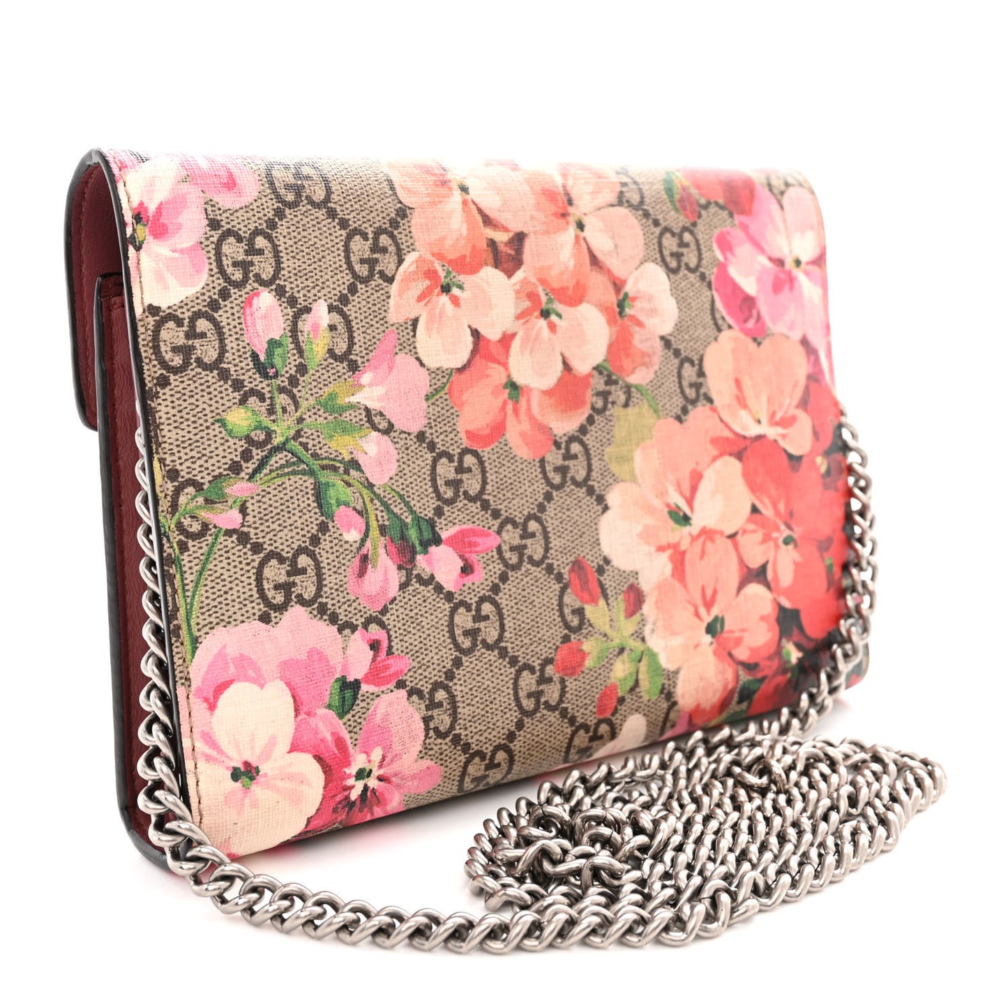 GG Supreme Monogram Blooms Mini Dionysus Chain Wallet Beige Multicolor Dry Rose