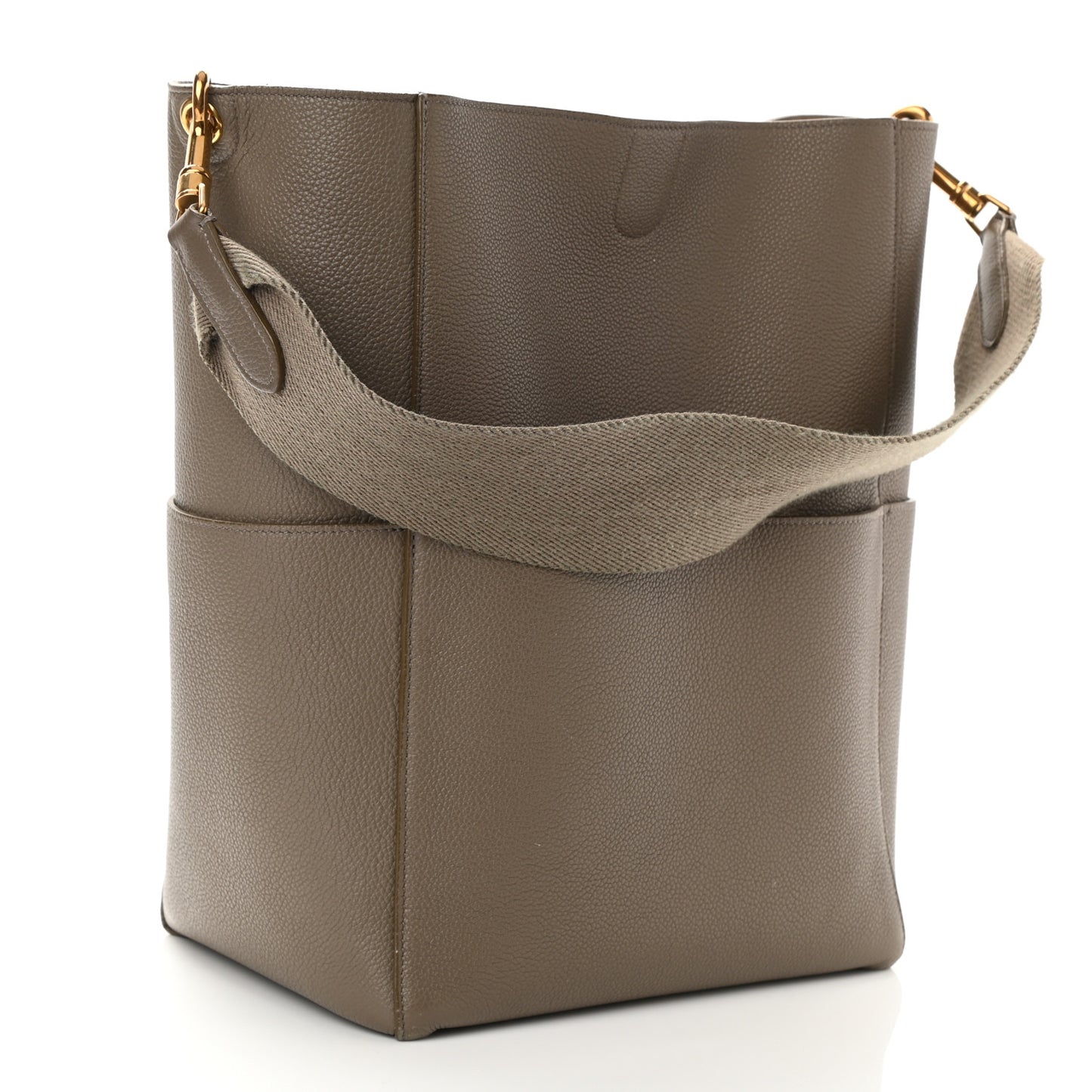 Soft Grained Calfskin Sangle Bucket Bag Taupe