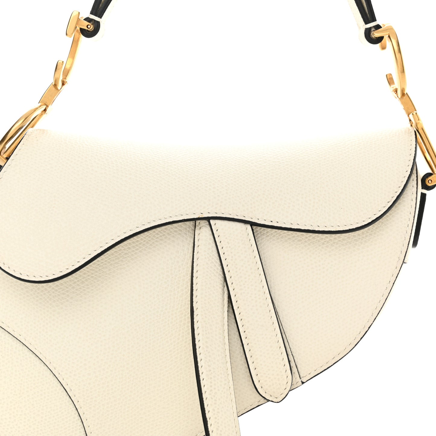 Grained Calfskin Mini Saddle Bag White