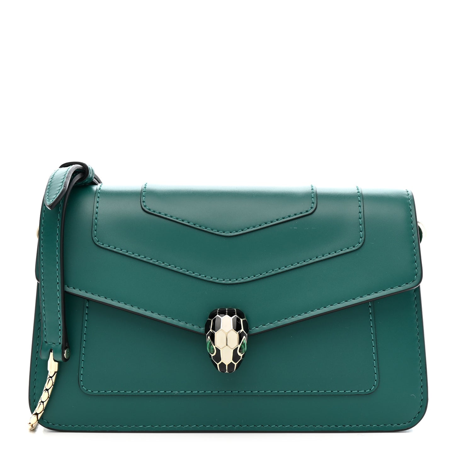 Calfskin Serpenti Forever Chain Wallet Emerald Green