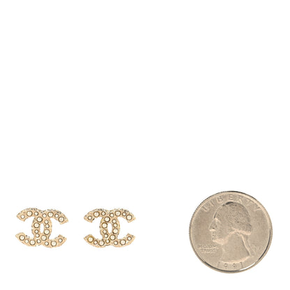 Chanel Metal Graduated Pearl Crystal CC Earrings Light Gold 2 of 5