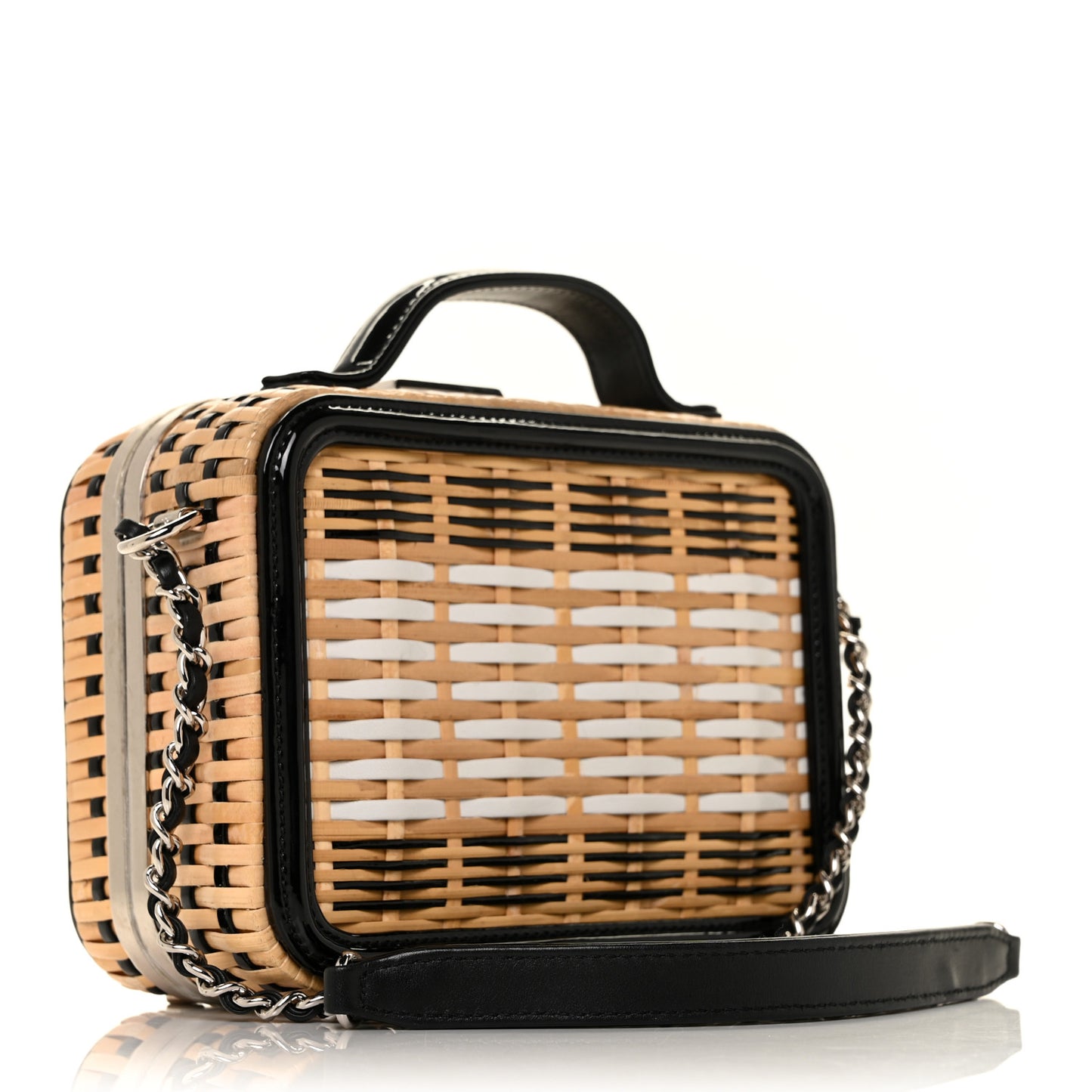 Raffia Patent Small CC Filigree Vanity Case Black