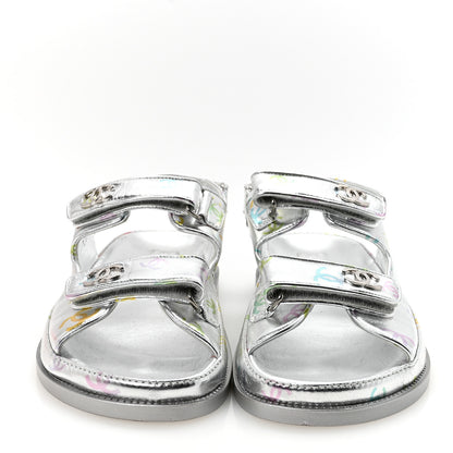 Chanel Laminated Lambskin Printed CC Dad Sandals 39 Silver Multicolor 3 of 9