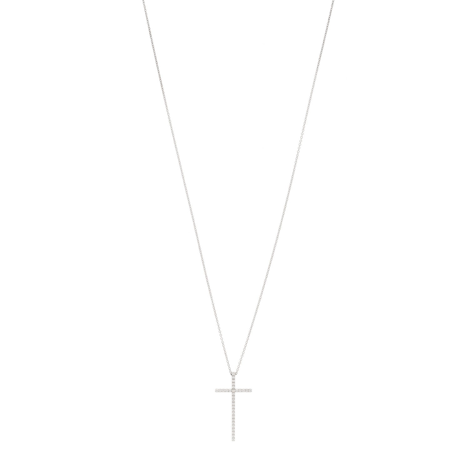 Tiffany 18K White Gold Diamond Metro Cross Pendant Necklace 1 of 5