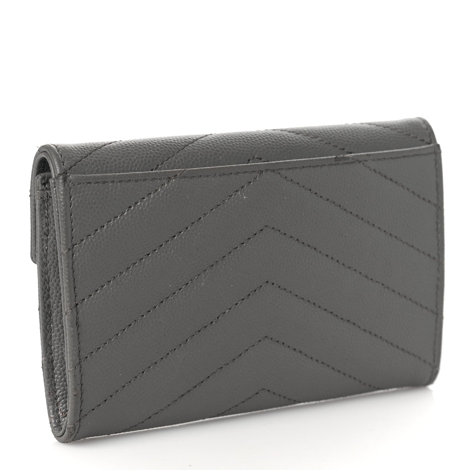 Saint Laurent Grain De Poudre Matelasse Chevron Small Monogram Envelope Wallet Fog 3 of 8