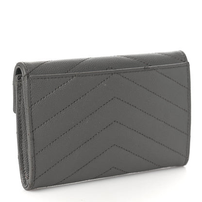 Saint Laurent Grain De Poudre Matelasse Chevron Small Monogram Envelope Wallet Fog 3 of 8