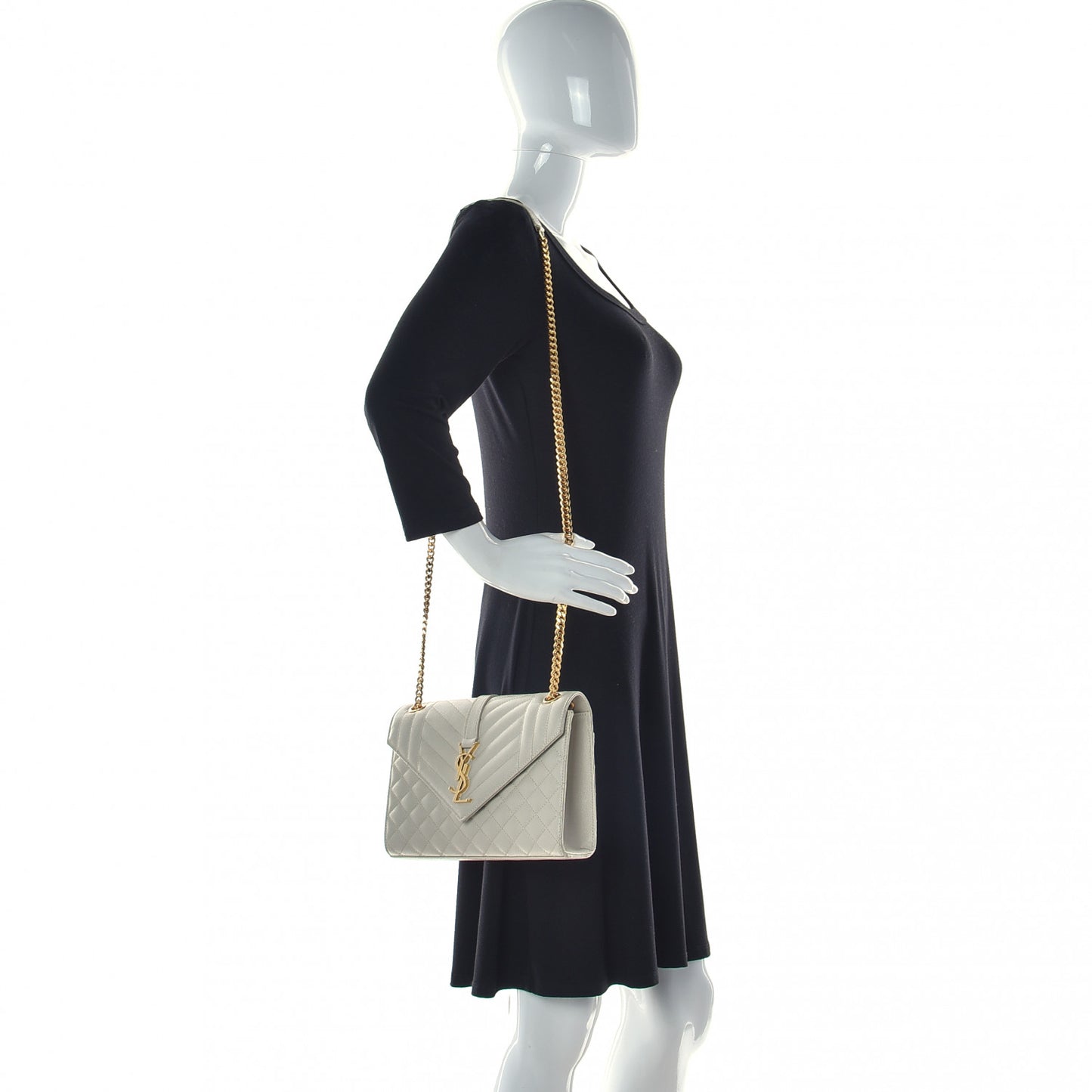 Grain De Poudre Textured Mixed Matelasse Medium Triquilt Monogram Satchel Blanc Vintage