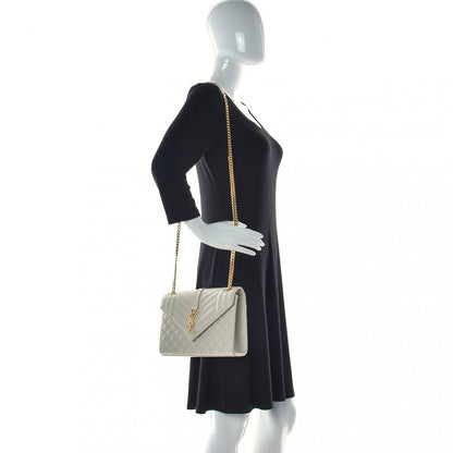 Saint Laurent Grain De Poudre Textured Mixed Matelasse Medium Triquilt Monogram Satchel Blanc Vintage 3 of 13