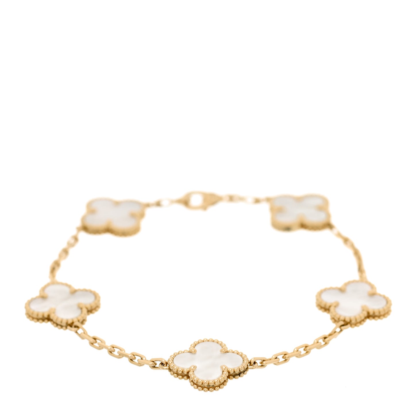 18K Yellow Gold Mother of Pearl 5 Motifs Vintage Alhambra Bracelet