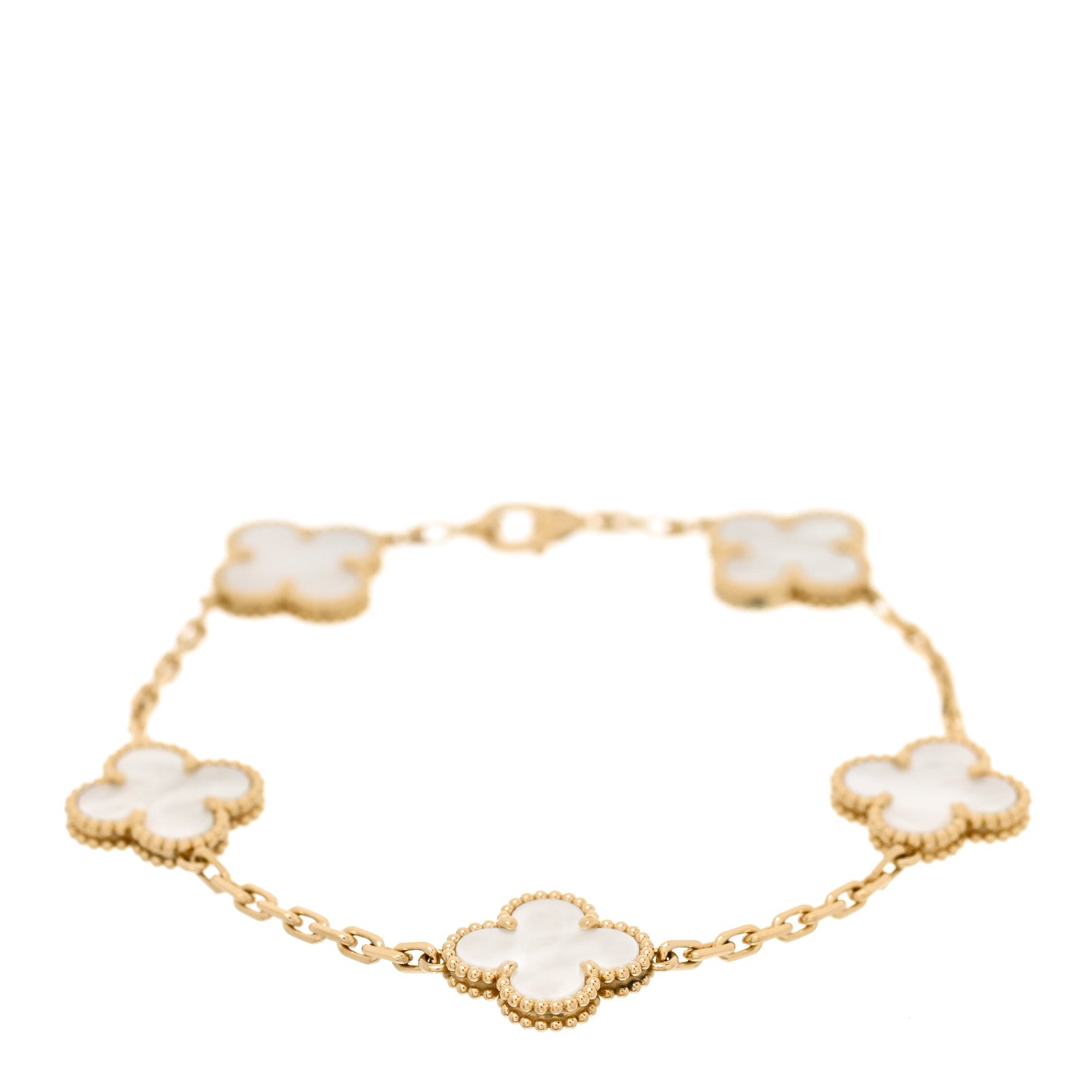 Van Cleef & Arpels 18K Yellow Gold Mother of Pearl 5 Motifs Vintage Alhambra Bracelet 1 of 5