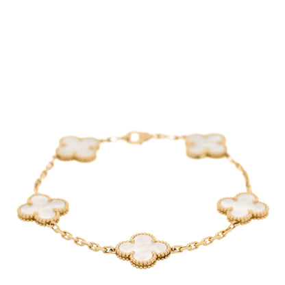 Van Cleef & Arpels 18K Yellow Gold Mother of Pearl 5 Motifs Vintage Alhambra Bracelet 1 of 5