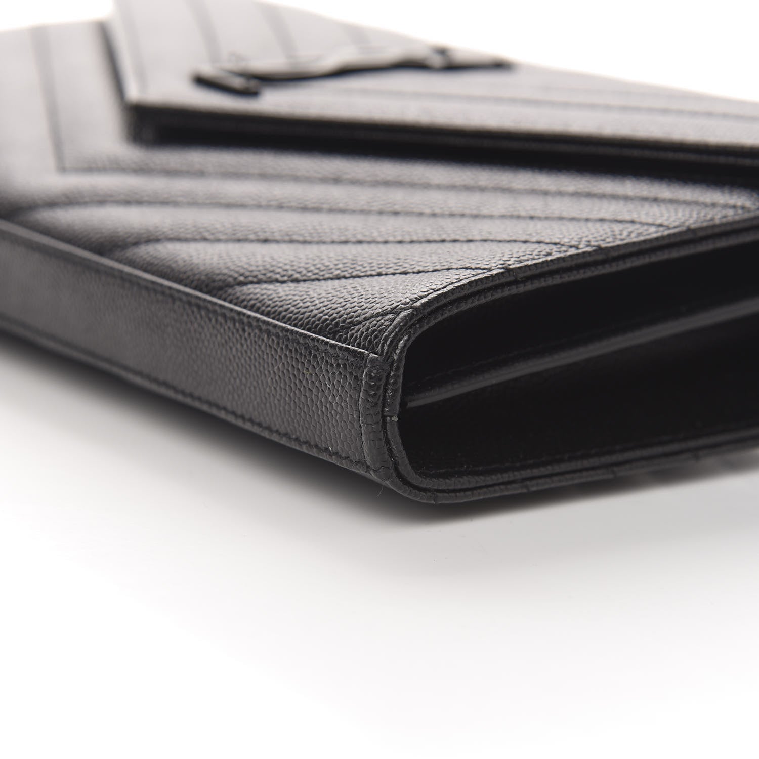 Saint Laurent Grain De Poudre Matelasse Chevron Monogram Chain Wallet Black 8 of 10