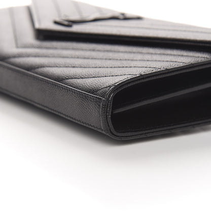 Saint Laurent Grain De Poudre Matelasse Chevron Monogram Chain Wallet Black 8 of 10