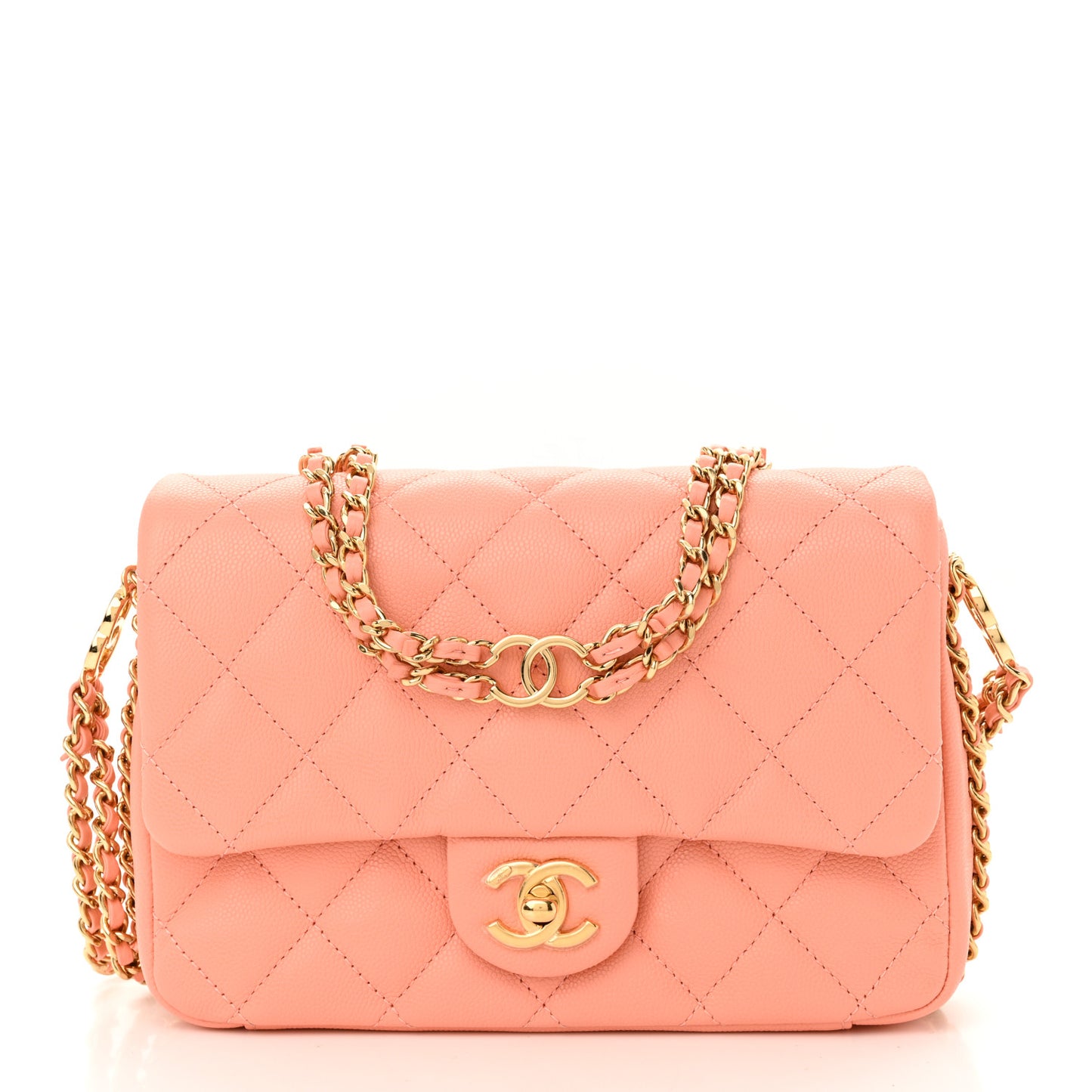 Caviar Quilted Mini CC You Flap Light Orange