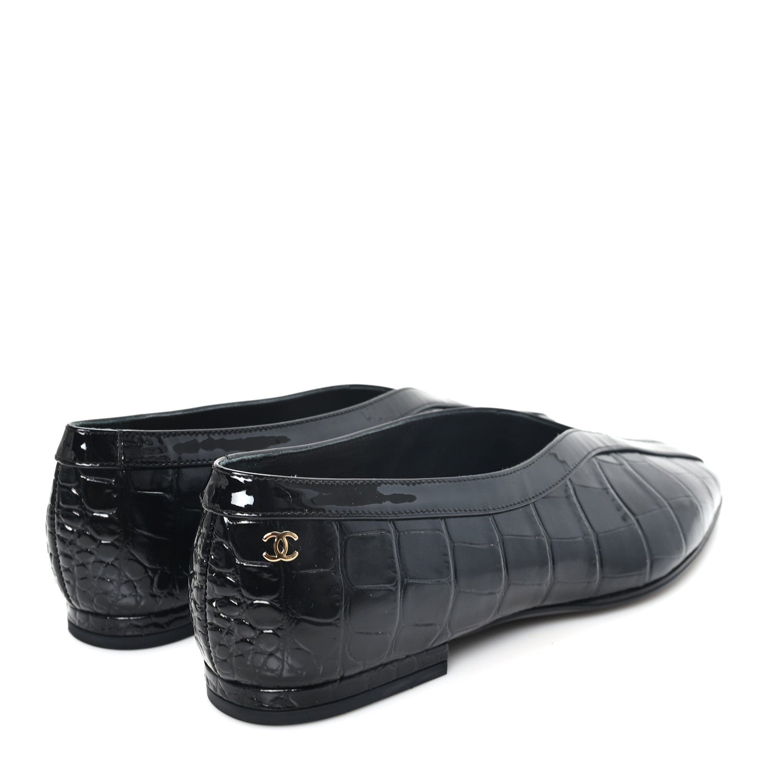 Chanel Patent Calfskin Crocodile Embossed Ballet Flats 36 Black 5 of 10
