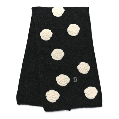 Chanel Mohair Wool Camellia CC Scarf Black White 2 of 5