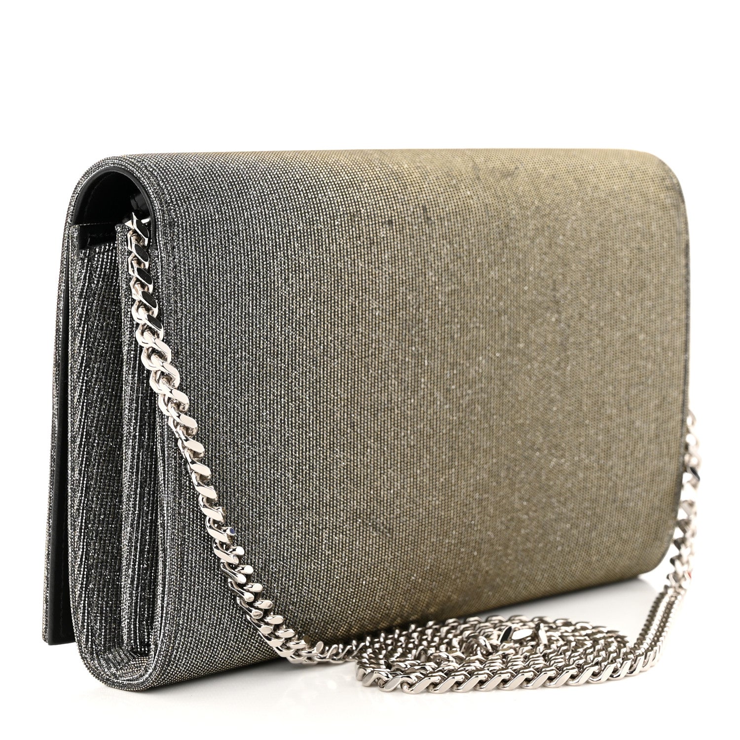 Saint Laurent Metallic Sparkle Fabric Monogram Chain Wallet Anthracite 3 of 9