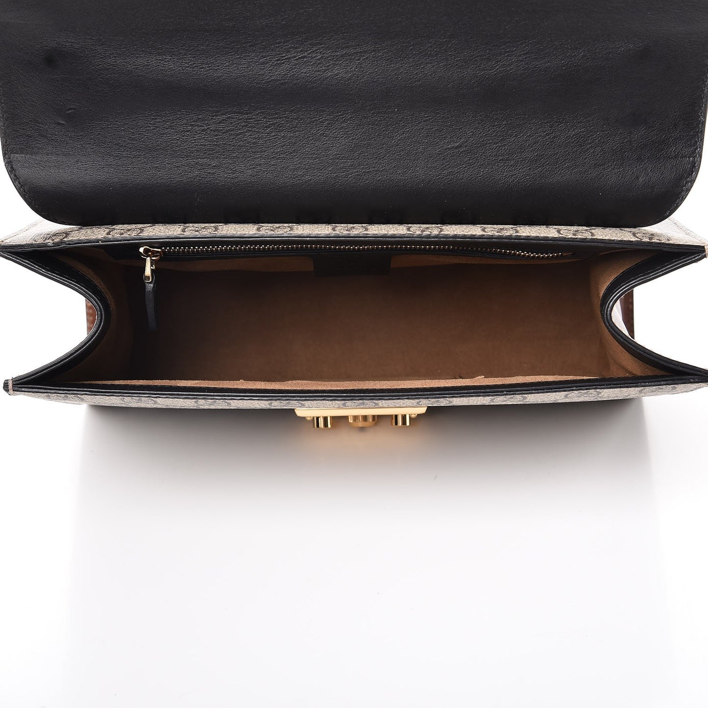 GG Supreme Monogram Calfskin Medium Padlock Shoulder Bag Beige Black Cuir