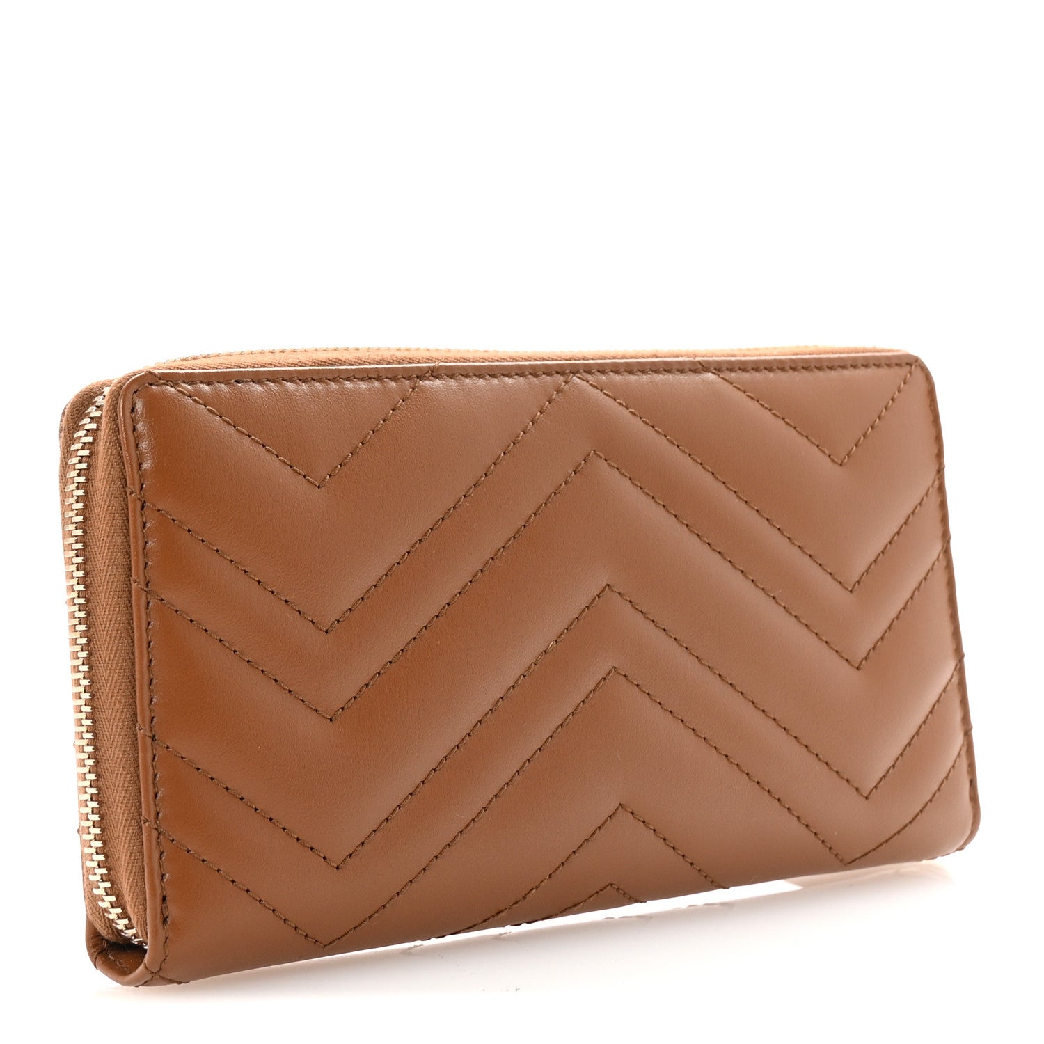 Gucci Calfskin Matelasse GG Marmont Zip Around Wallet Brown 3 of 7