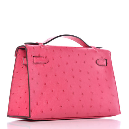 Hermes Ostrich Kelly Pochette Clutch Rose Tyrien 3 of 29